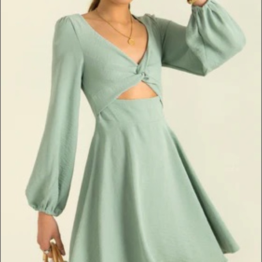 Sundae Dress Sage Green Mala Long Sleeve Skater Dress w/ Cut-Out (size US 6)